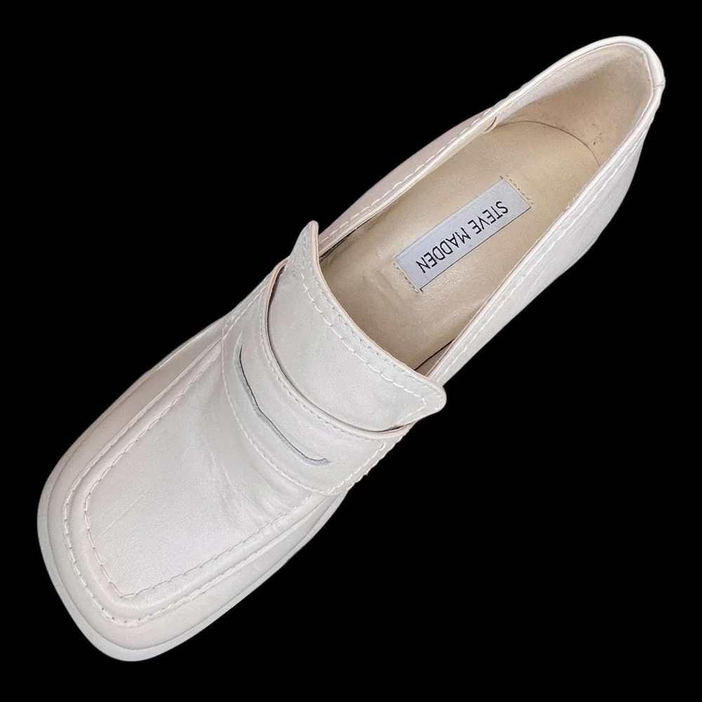 Steve Madden Fulfill Y2K Chunky Platform Penny Loafers Block Heel‎ Cream 8